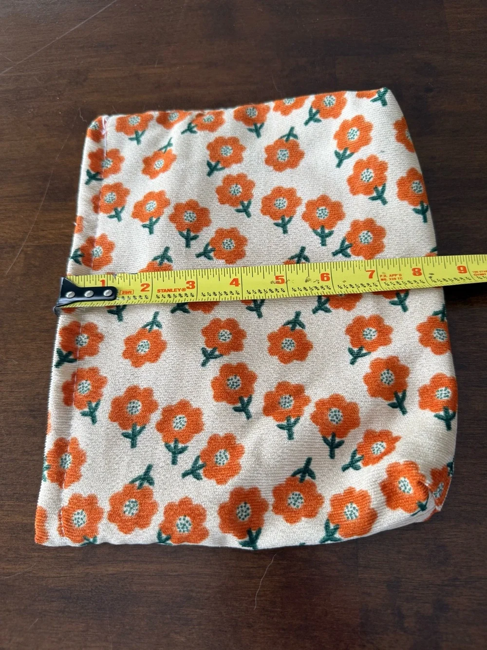 Floral Canvas Cosmetic Pouch Orange Daisy Print Zipper Makeup Travel Bag